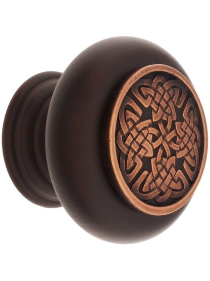 1 1/2 inch Diameter Celtic Isles Knob in Dark Walnut/Antique Copper.